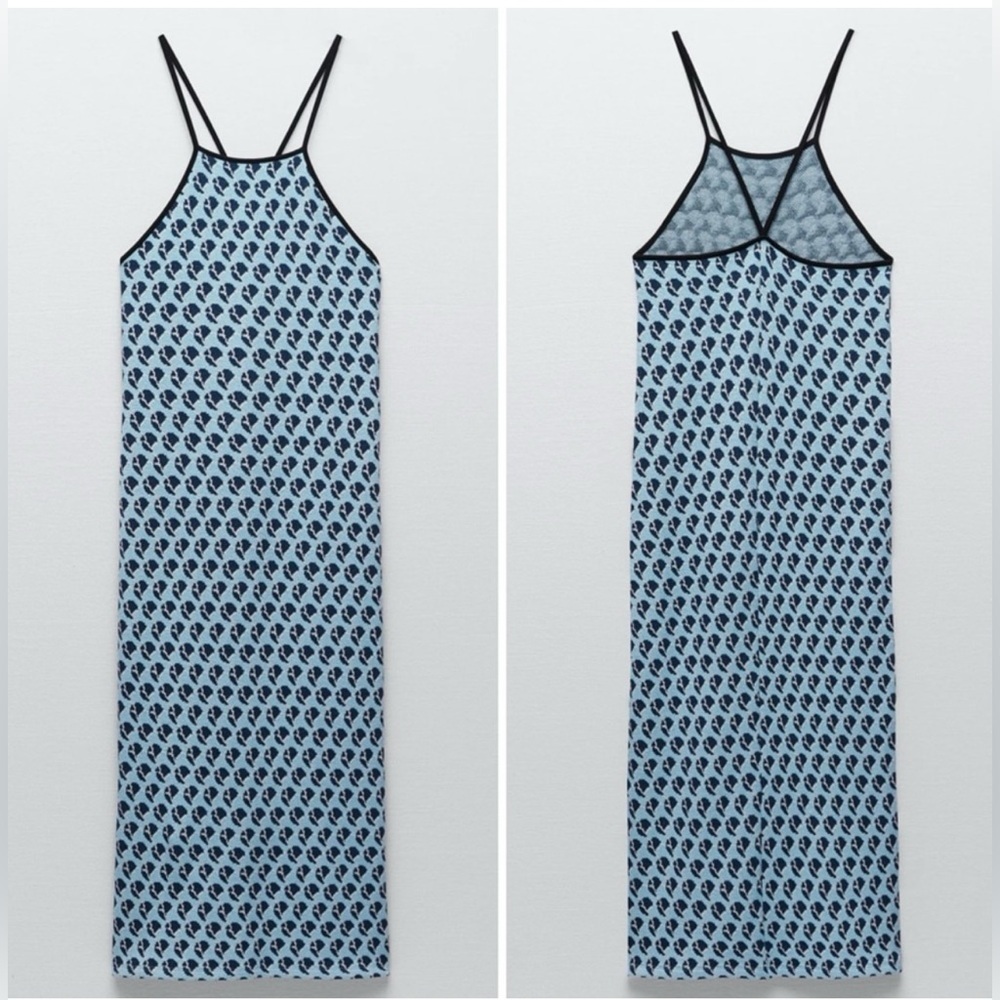 Zara Blue Patterned Midi Sweater Dress size XS- Small